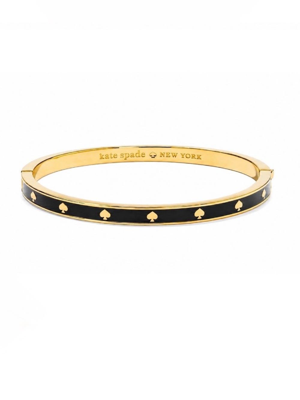 Kate Spade Spot The Spade Black Enamel Gold-Tone Hinged Bangle
